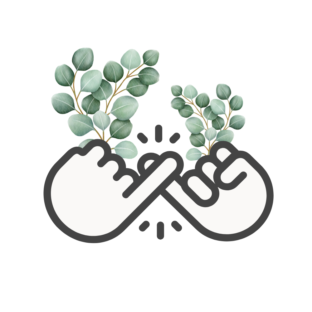 Pictogram handen gekruist met eucalyptus als symbool voor betrouwbaarheid