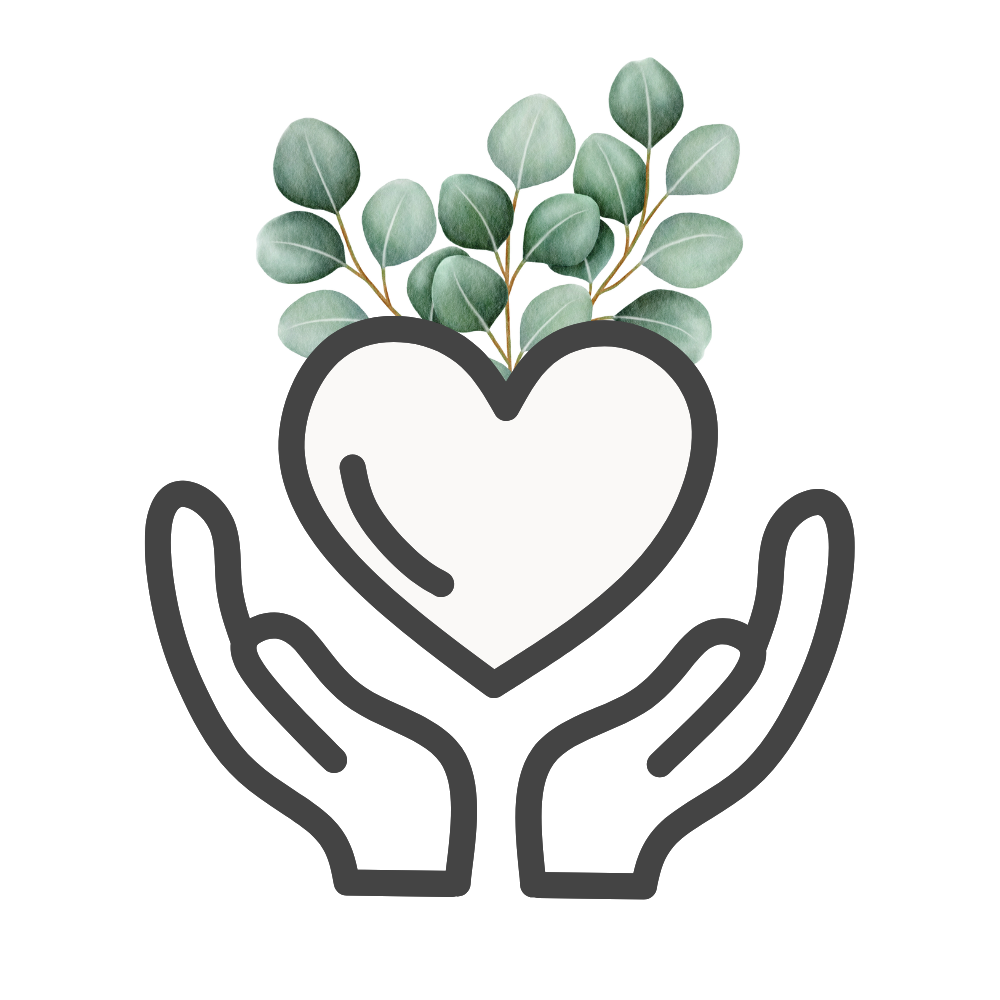 Zorgzaam icoon met hart en eucalyptusbladeren